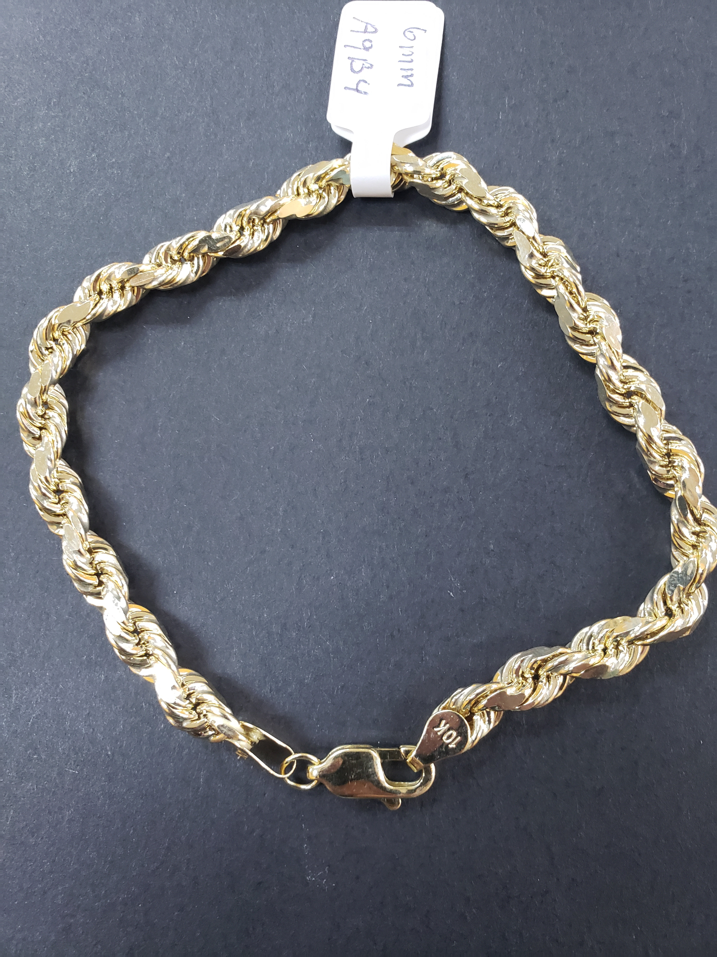 Men's Yellow Gold 10K Rope Chain Bracelet 3MM 7