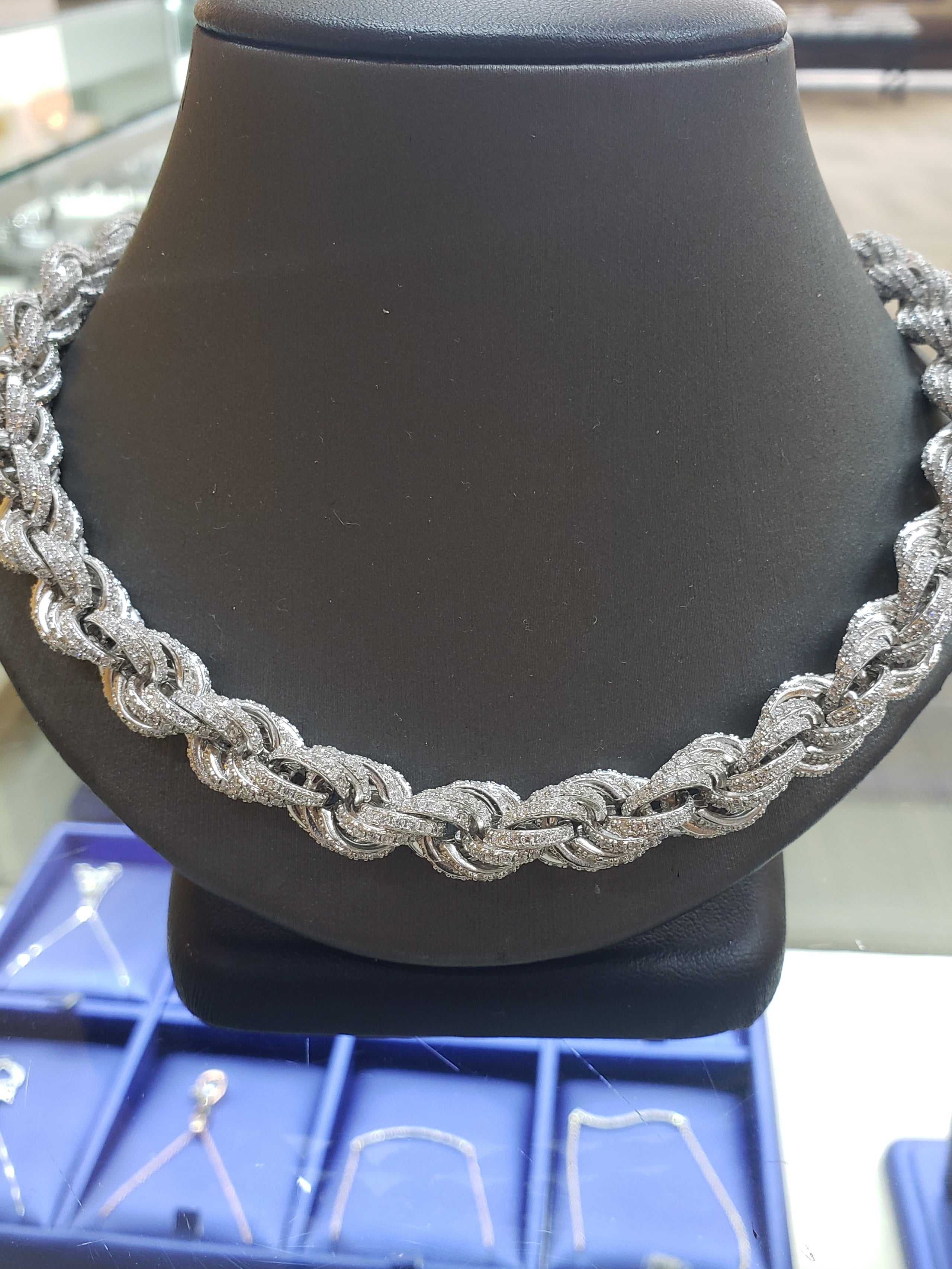 10mm wide 22 inch long iced out rope chain